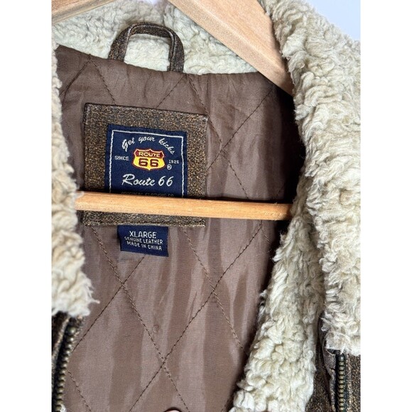 Vintage Y2K Route 66 Genuine Leather Jacket, Sherpa Lined, Size XL - Picture 3 of 10